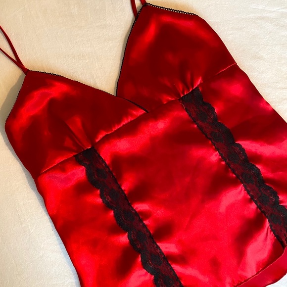Tops - Red Camisole with Lace Cut-Out